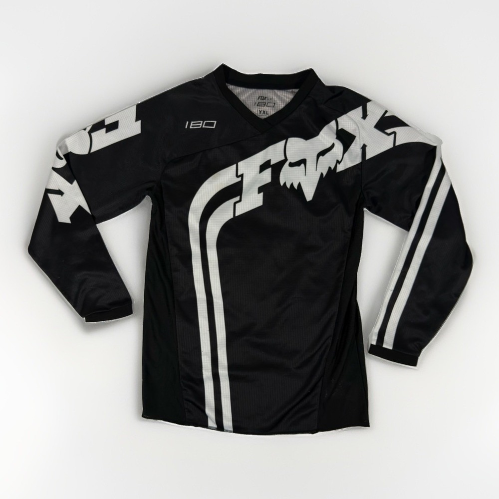 Fox 180 Motocross Jersey Youth XL YXL Black White Long Sleeve MX Off Road
